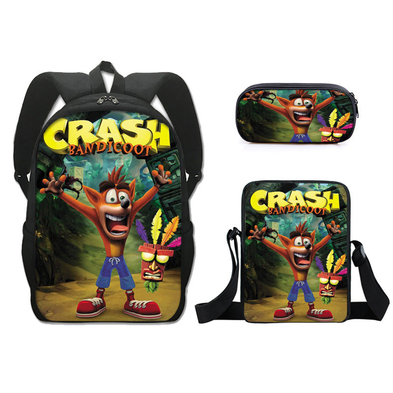Crash Bandicoot Schoolbag Backpack Lunch Bag Pencil Case Set Gift for Kids Students