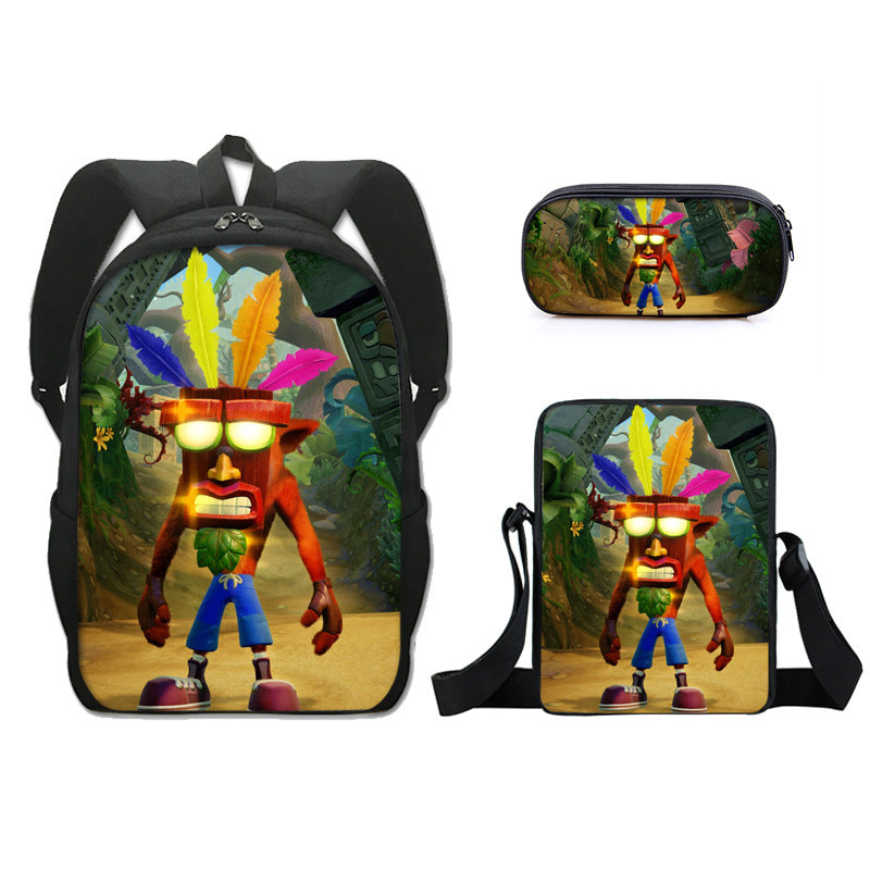 Crash Bandicoot Schoolbag Backpack Lunch Bag Pencil Case Set Gift for Kids Students
