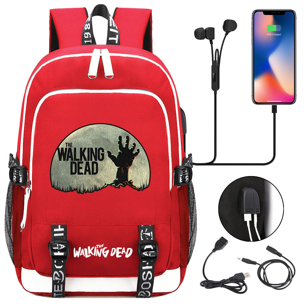 The Walking Dead USB Charging Backpack School Note Book Laptop Travel Bags