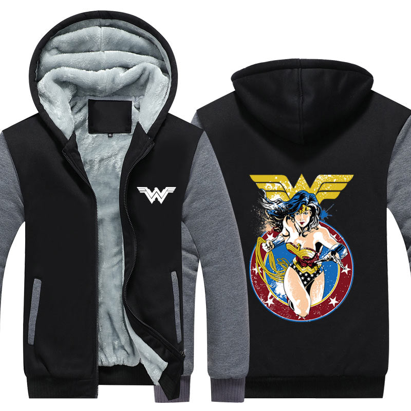 Wonder Woman Hoodie Jacket Autumn Winter Unisex Zipper Sweatershirt Warm Coat