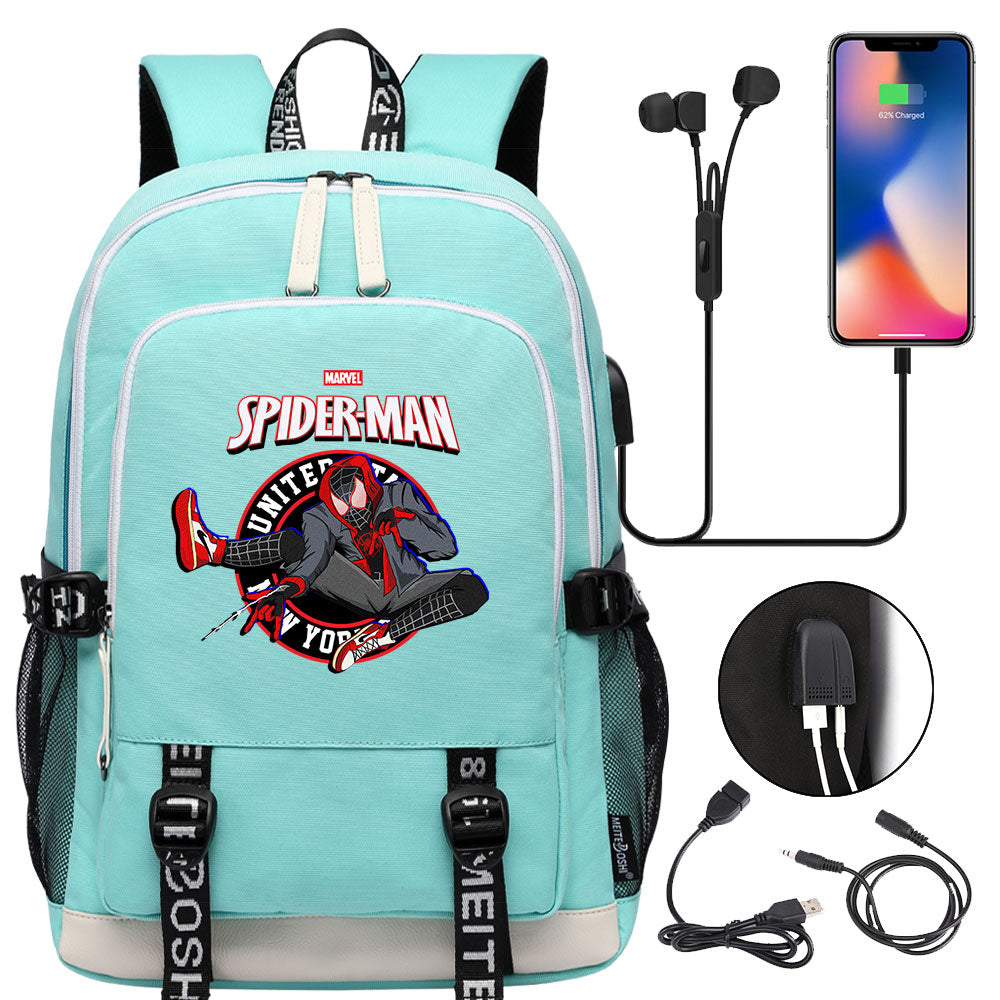 Spiderman Into the Spider Verse Miles Morales  USB Charging Backpack School Note Book Laptop Travel Bags