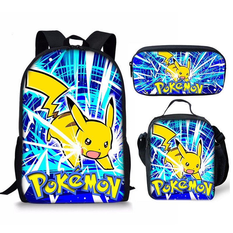 Pikachu Schoolbag Backpack Lunch Bag Pencil Case 3pcs Set Gift for Kids Students