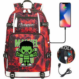 Avengers Superhero Iron Man Captain America Spiderman Hulk Thor Thanos USB Charging Backpack School NoteBook Laptop Travel Bags
