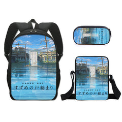 Suzume no Tojimari Schoolbag Backpack Lunch Bag Pencil Case 3pcs Set Gift for Kids Students