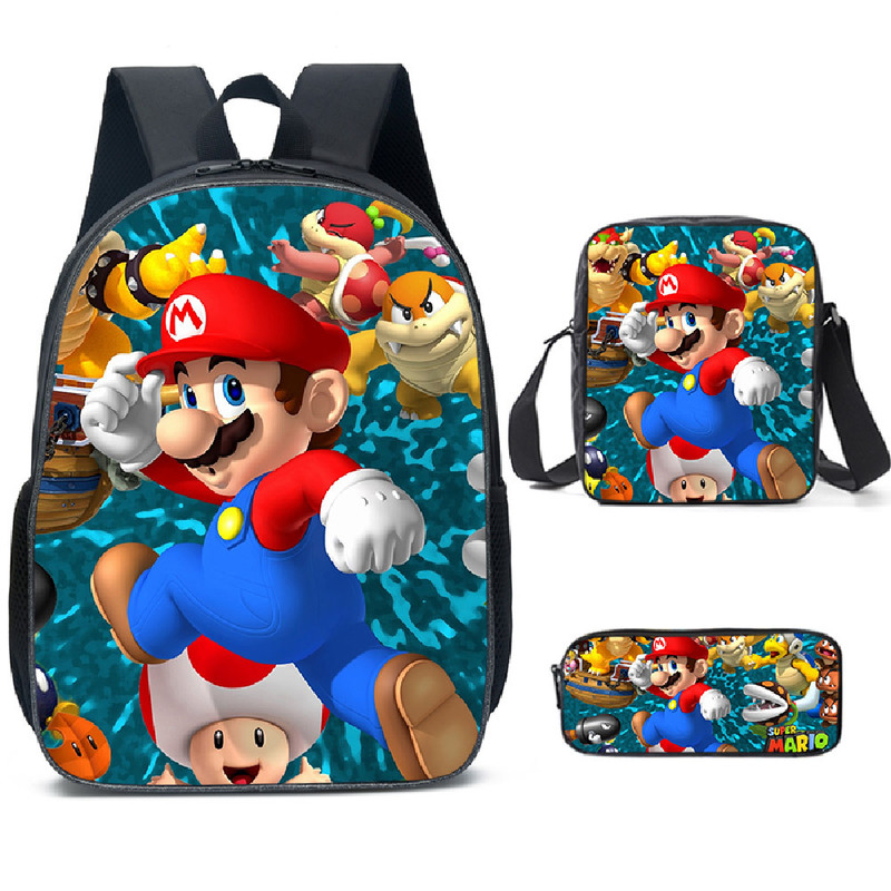 Super Mario Schoolbag Backpack Lunch Bag Pencil Case Set Gift for Kids Students