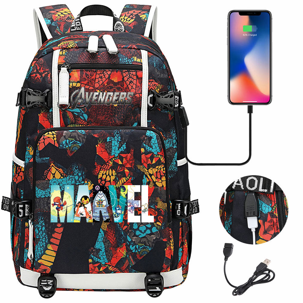 Avengers Superhero USB Charging Backpack School NoteBook Laptop Travel Bags