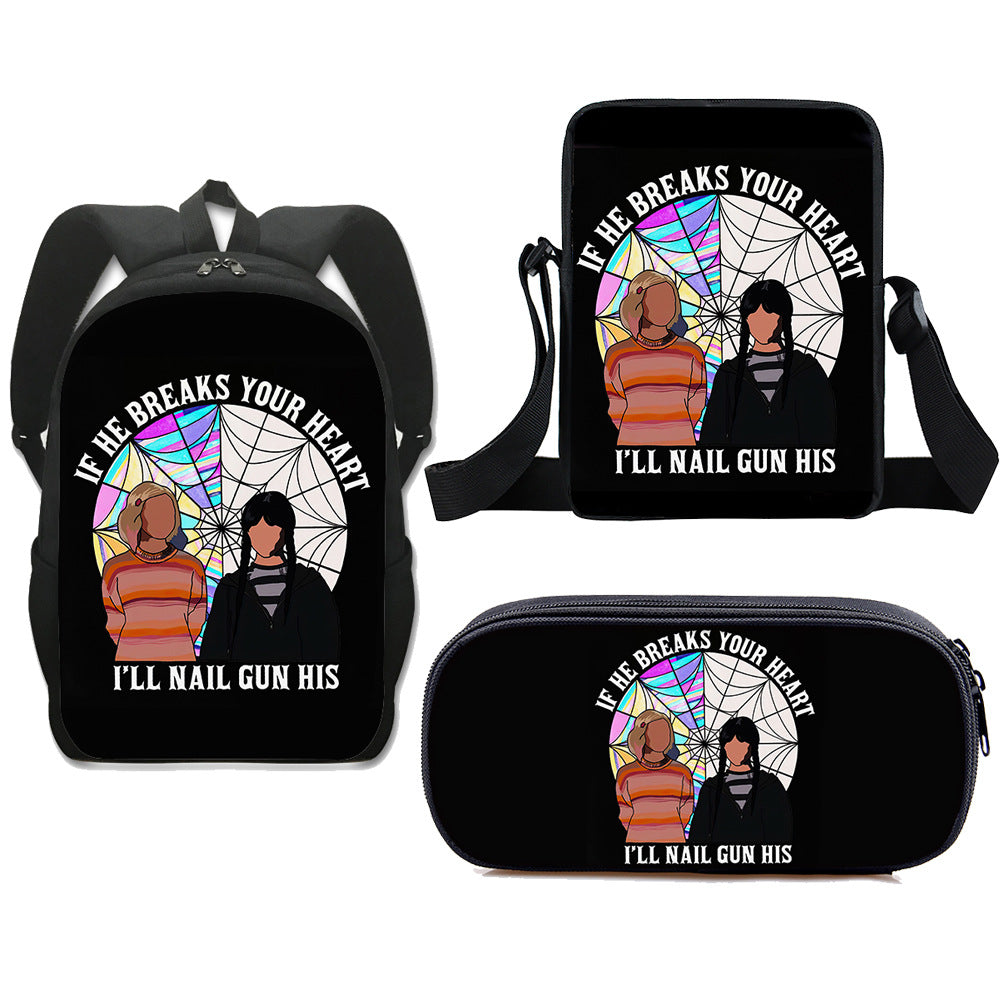 Wednesday Addams Schoolbag Backpack Lunch Bag Pencil Case 3pcs Set Gift for Kids Students