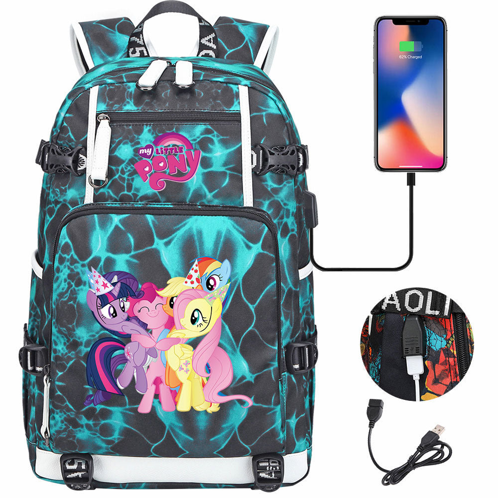 My Little Pony USB Charging Backpack School NoteBook Laptop Travel Bags