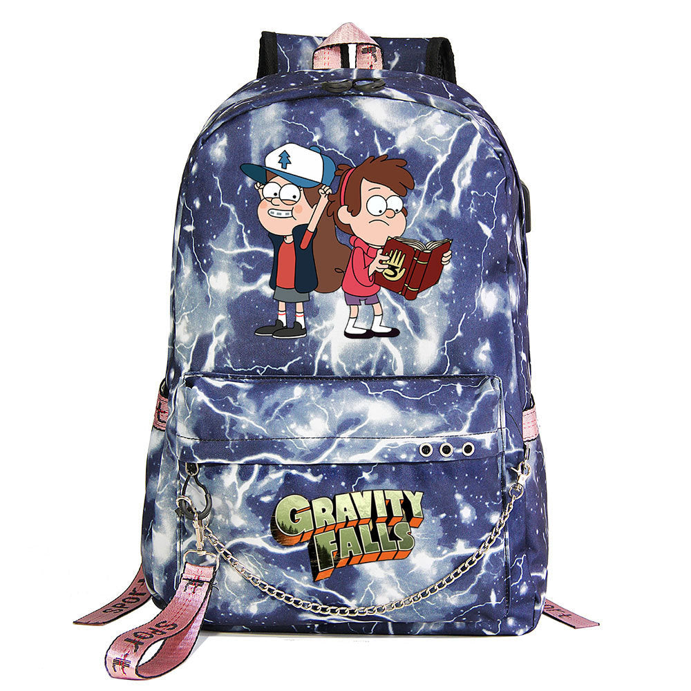 Gravity Falls USB Charging Backpack Shoolbag Notebook Bag Gifts for Kids Students