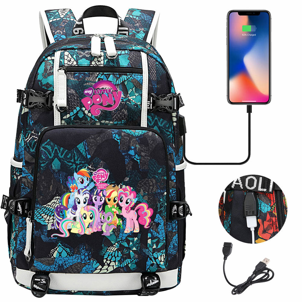 My Little Pony USB Charging Backpack School NoteBook Laptop Travel Bags