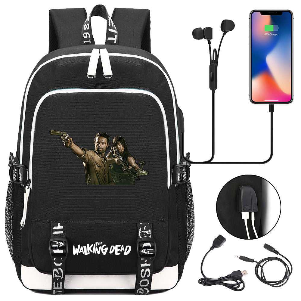The Walking Dead USB Charging Backpack School Note Book Laptop Travel Bags