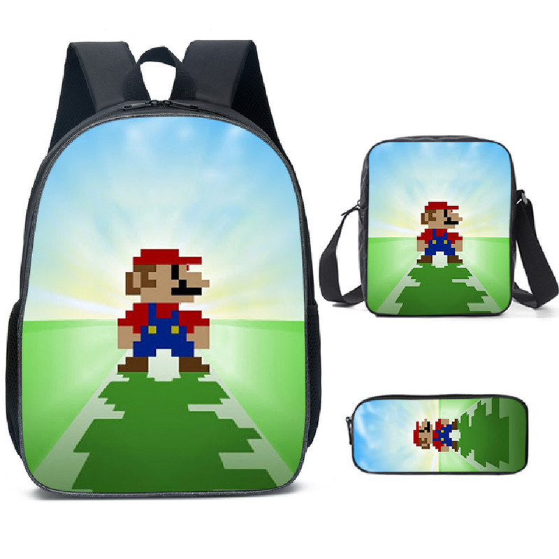 Super Mario Schoolbag Backpack Lunch Bag Pencil Case Set Gift for Kids Students