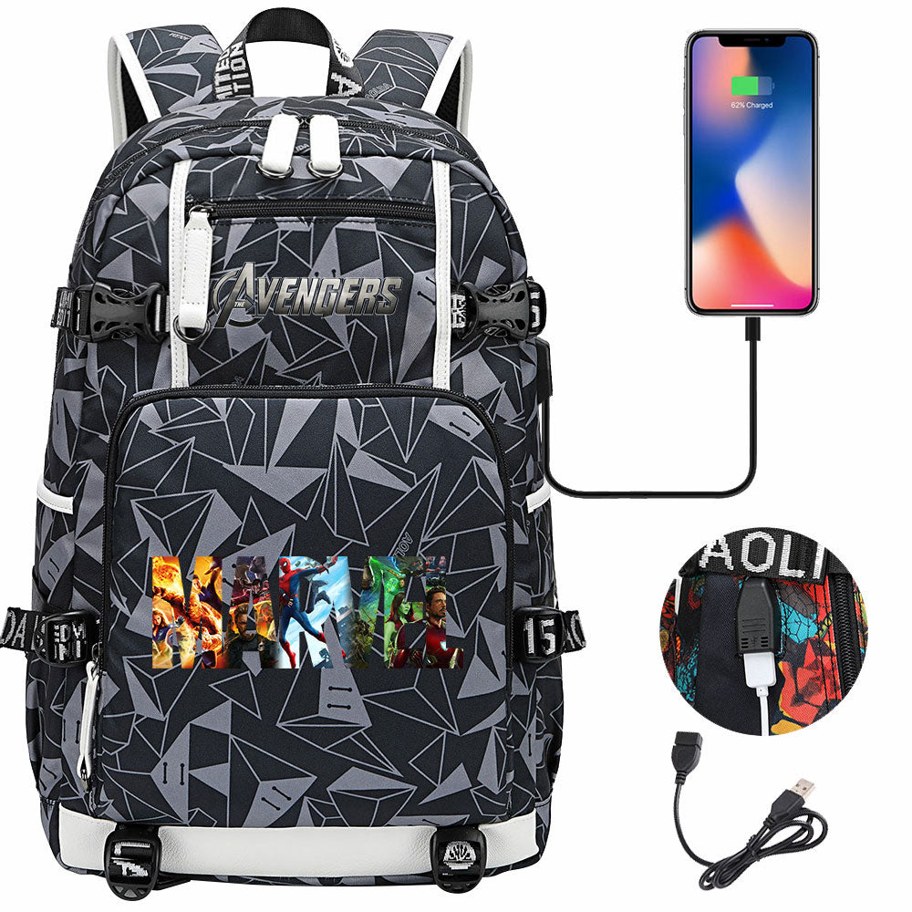 Avengers Superhero USB Charging Backpack School NoteBook Laptop Travel Bags