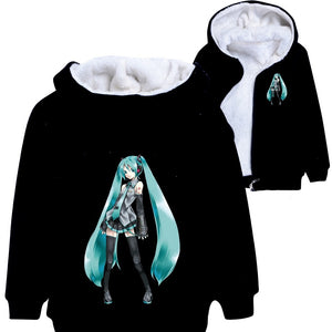 Hatsune Miku Pullover Hoodie Sweatshirt Autumn Winter Unisex Sweater Zipper Jacket for Kids Boy Girls