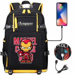 Avengers Superhero Iron Man Captain America Spiderman Hulk Thor Thanos USB Charging Backpack School NoteBook Laptop Travel Bags