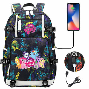 My Little Pony USB Charging Backpack School NoteBook Laptop Travel Bags