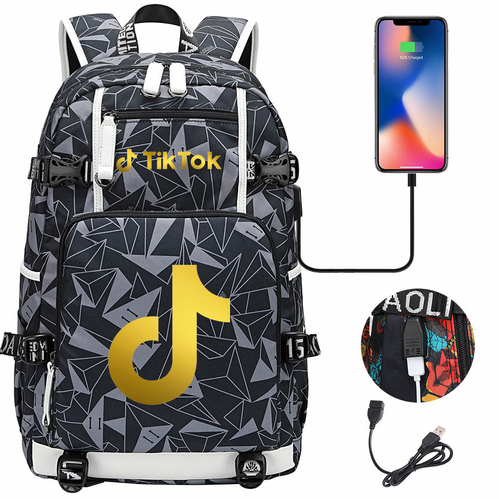 Tik Tok #7 USB Charging Backpack School NoteBook Laptop Travel Bags