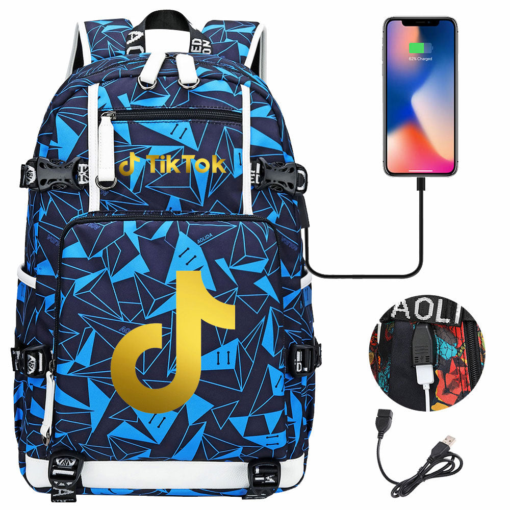 Tik Tok #7 USB Charging Backpack School NoteBook Laptop Travel Bags