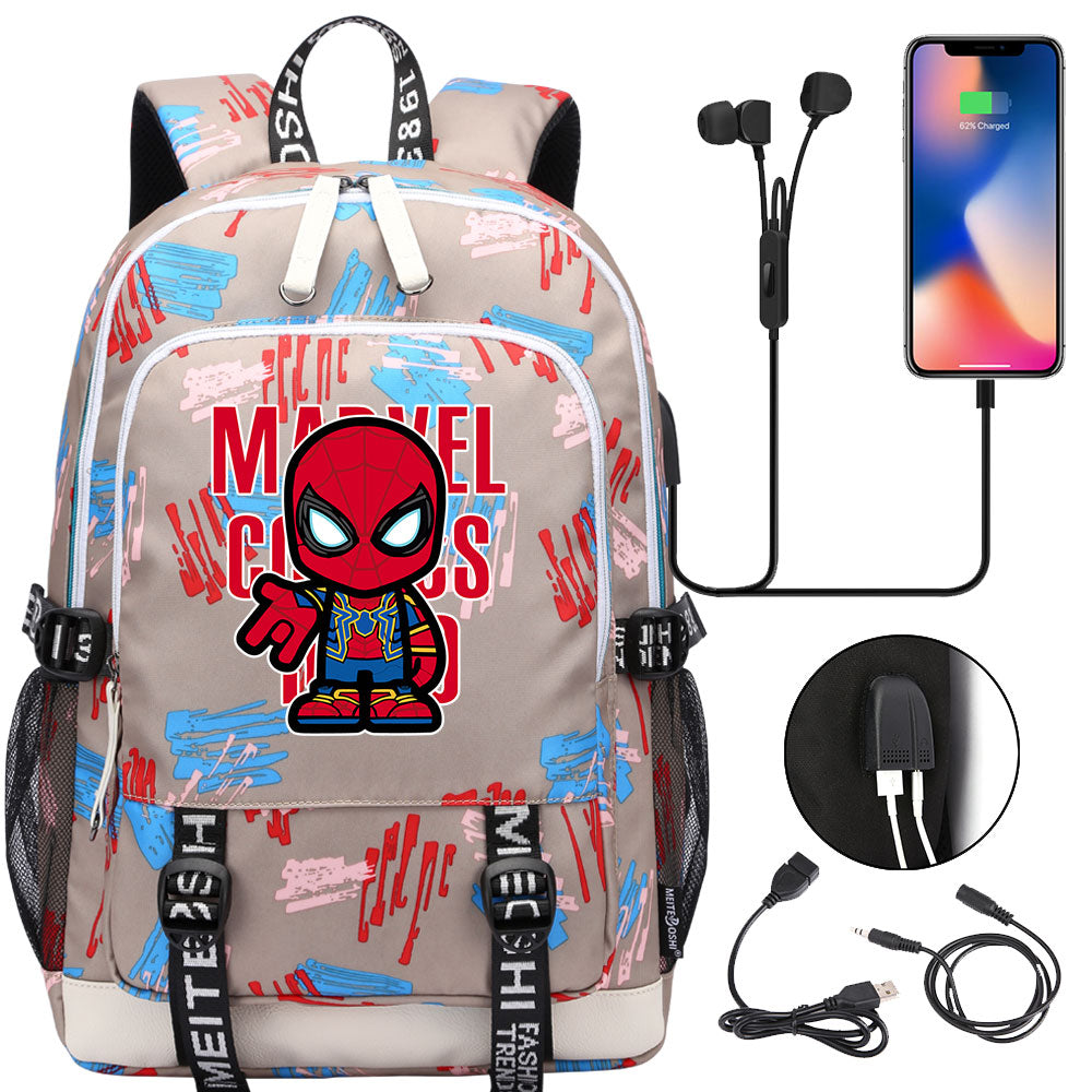Spiderman Superhero USB Charging Backpack School Note Book Laptop Travel Bags