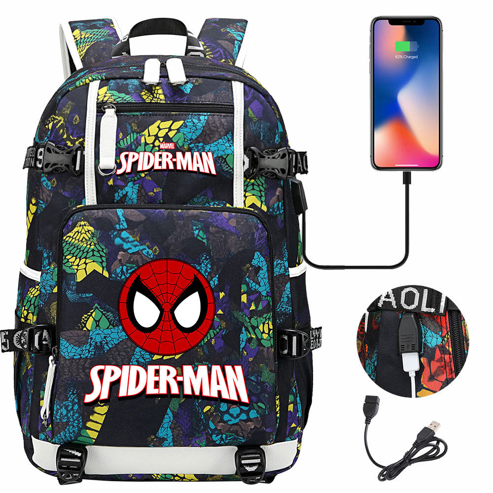 Spiderman Superhero Gwen Miles Morales  USB Charging Backpack School NoteBook Laptop Travel Bags
