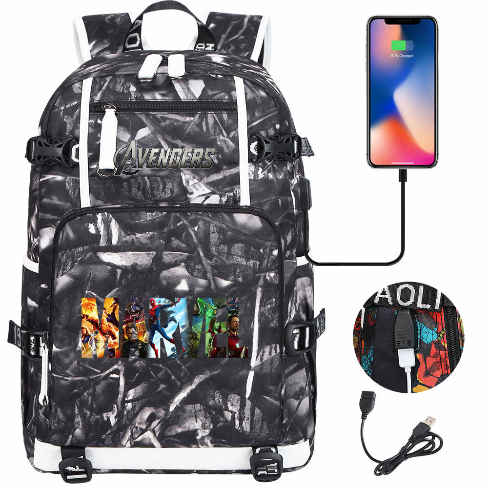 Avengers Superhero USB Charging Backpack School NoteBook Laptop Travel Bags