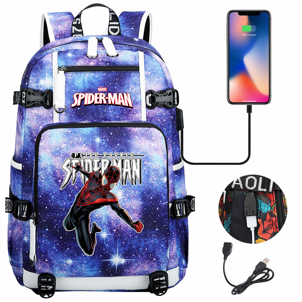 Spiderman Gwen Miles Morales  USB Charging Backpack School NoteBook Laptop Travel Bags
