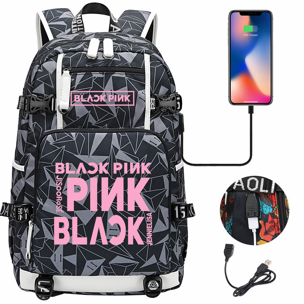 Kpop Blackpink USB Charging Backpack School NoteBook Laptop Travel Bags