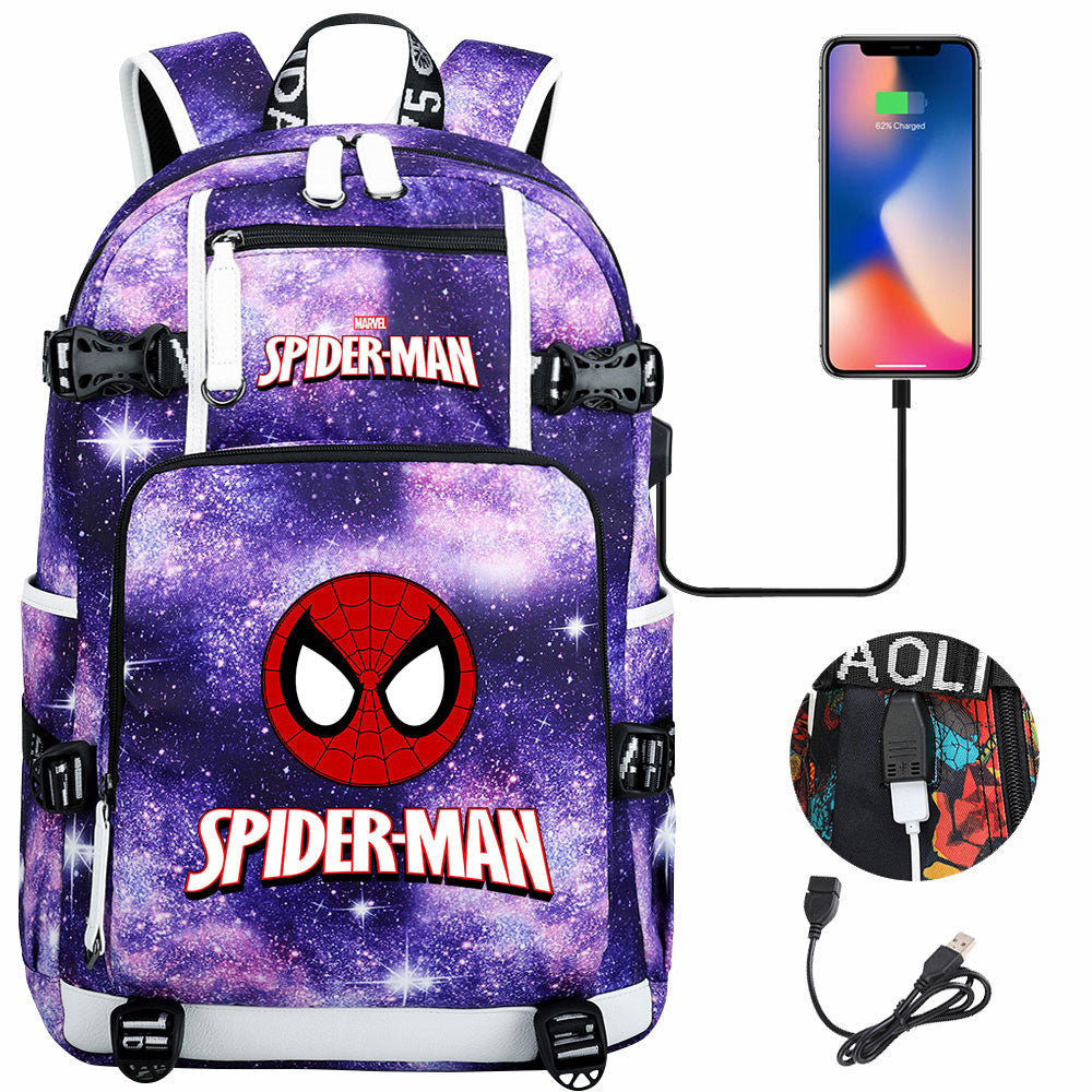 Spiderman Superhero Gwen Miles Morales  USB Charging Backpack School NoteBook Laptop Travel Bags