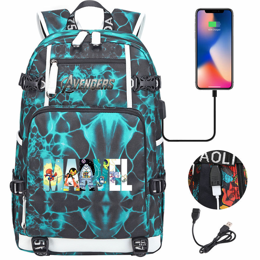 Avengers Superhero USB Charging Backpack School NoteBook Laptop Travel Bags