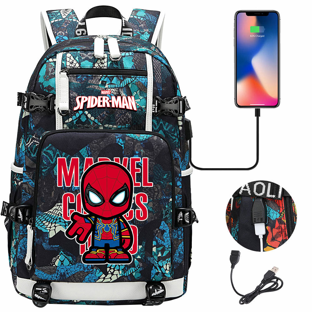Spiderman Gwen Miles Morales  USB Charging Backpack School NoteBook Laptop Travel Bags