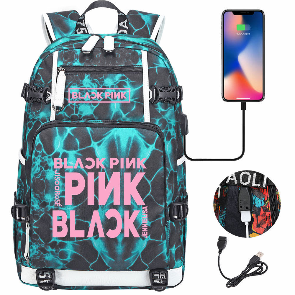 Kpop Blackpink USB Charging Backpack School NoteBook Laptop Travel Bags