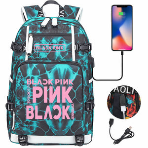 Kpop Blackpink USB Charging Backpack School NoteBook Laptop Travel Bags