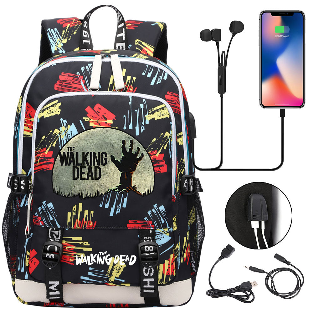 The Walking Dead USB Charging Backpack School Note Book Laptop Travel Bags