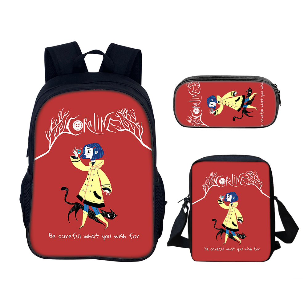 Coraline the Secret Door Schoolbag Backpack Lunch Bag Pencil Case 3pcs Set Gift for Kids Students
