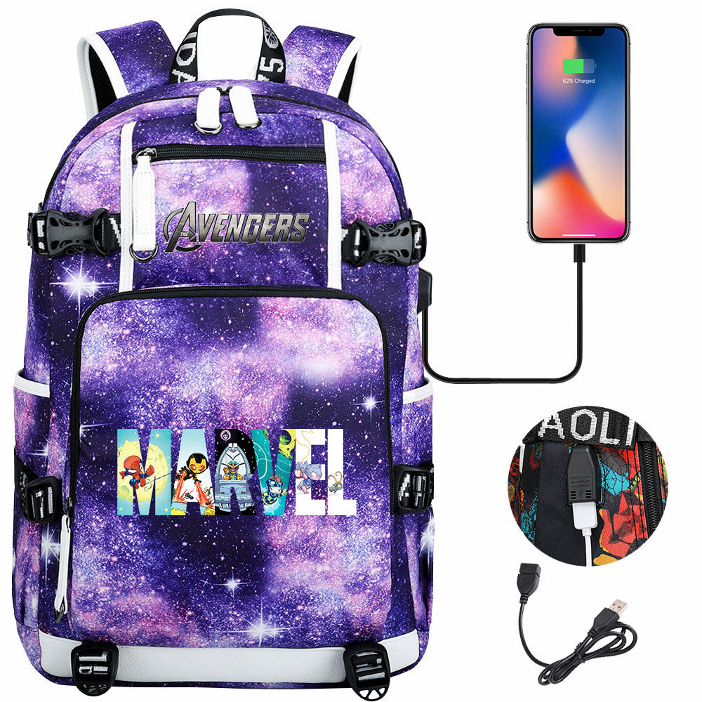 Avengers Superhero USB Charging Backpack School NoteBook Laptop Travel Bags