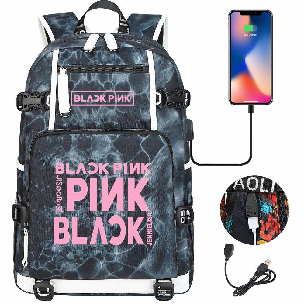 Kpop Blackpink USB Charging Backpack School NoteBook Laptop Travel Bags