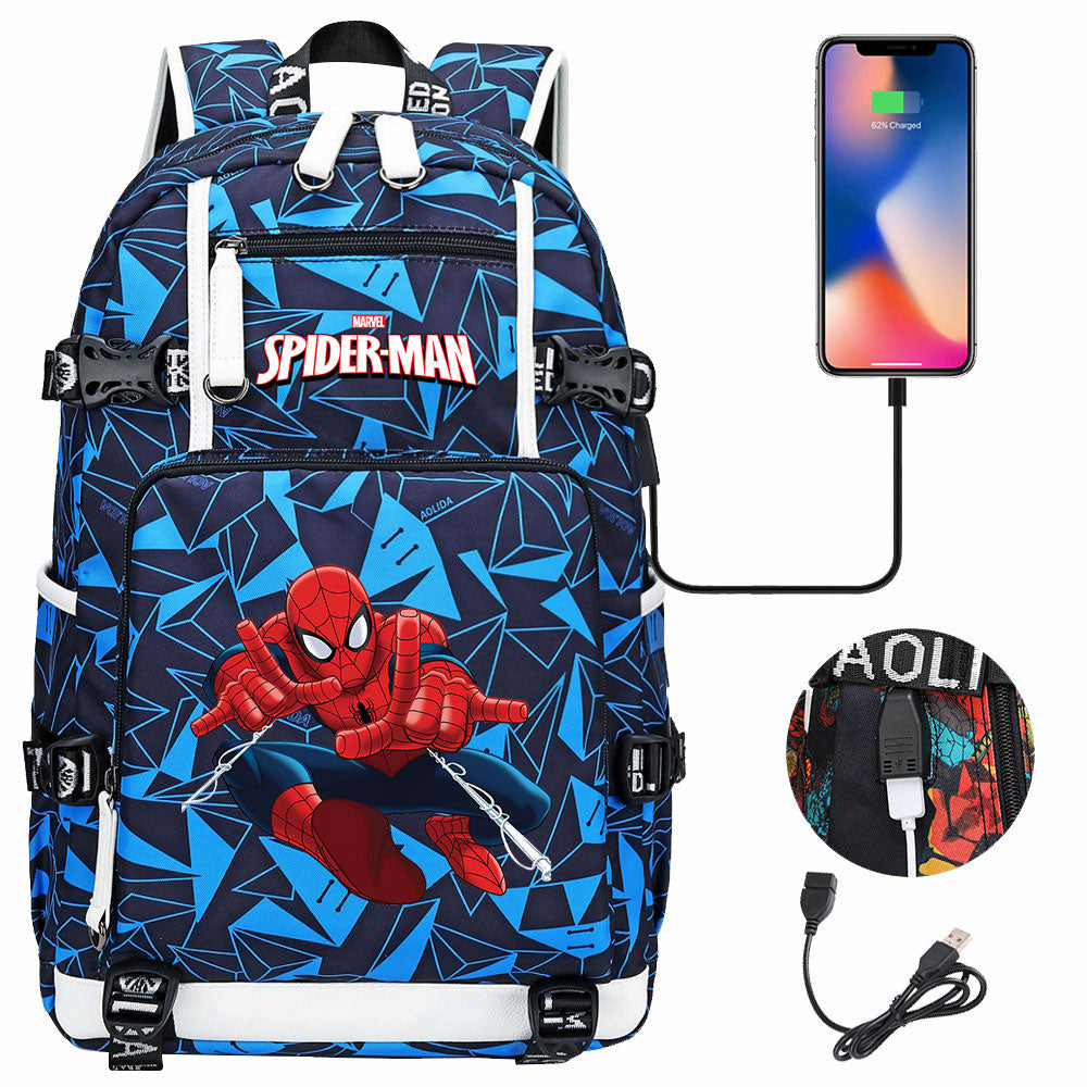 Spiderman Superhero Gwen Miles Morales  USB Charging Backpack School NoteBook Laptop Travel Bags