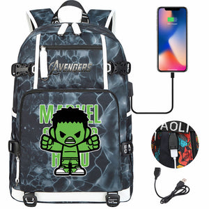 Avengers Superhero Iron Man Captain America Spiderman Hulk Thor Thanos USB Charging Backpack School NoteBook Laptop Travel Bags