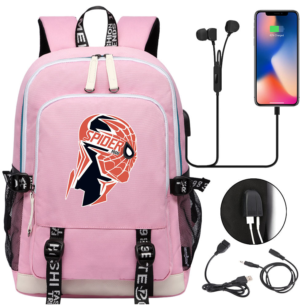 Spiderman Superhero USB Charging Backpack School Note Book Laptop Travel Bags