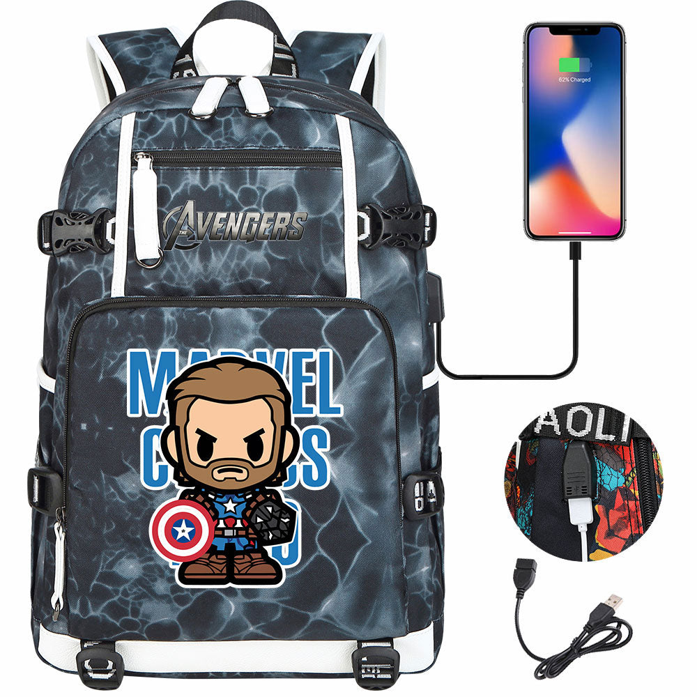 Avengers Superhero Iron Man Captain America Spiderman Hulk Thor Thanos USB Charging Backpack School NoteBook Laptop Travel Bags