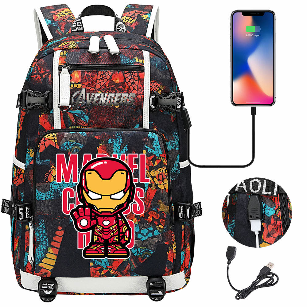 Avengers Superhero Iron Man Captain America Spiderman Hulk Thor Thanos USB Charging Backpack School NoteBook Laptop Travel Bags