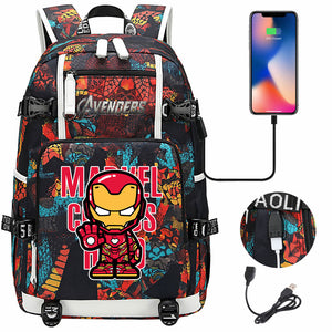 Avengers Superhero Iron Man Captain America Spiderman Hulk Thor Thanos USB Charging Backpack School NoteBook Laptop Travel Bags