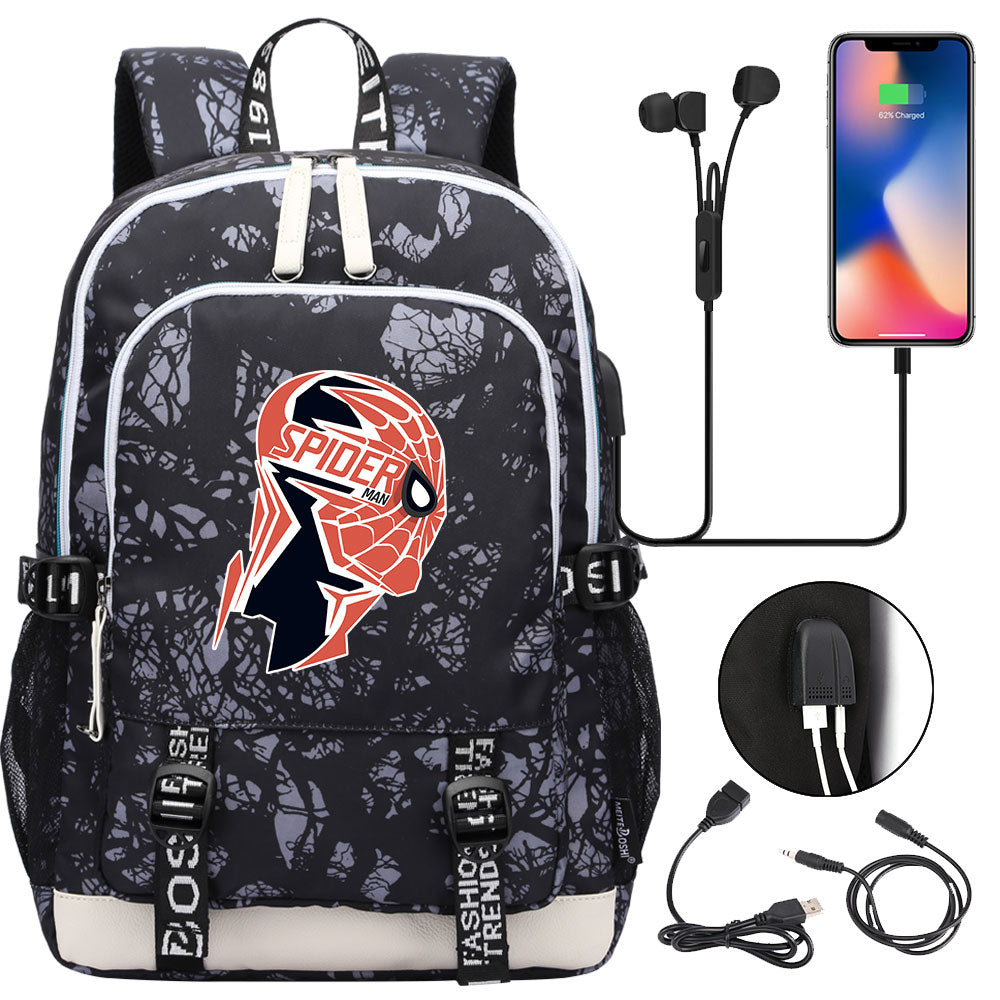 Spiderman Superhero USB Charging Backpack School Note Book Laptop Travel Bags
