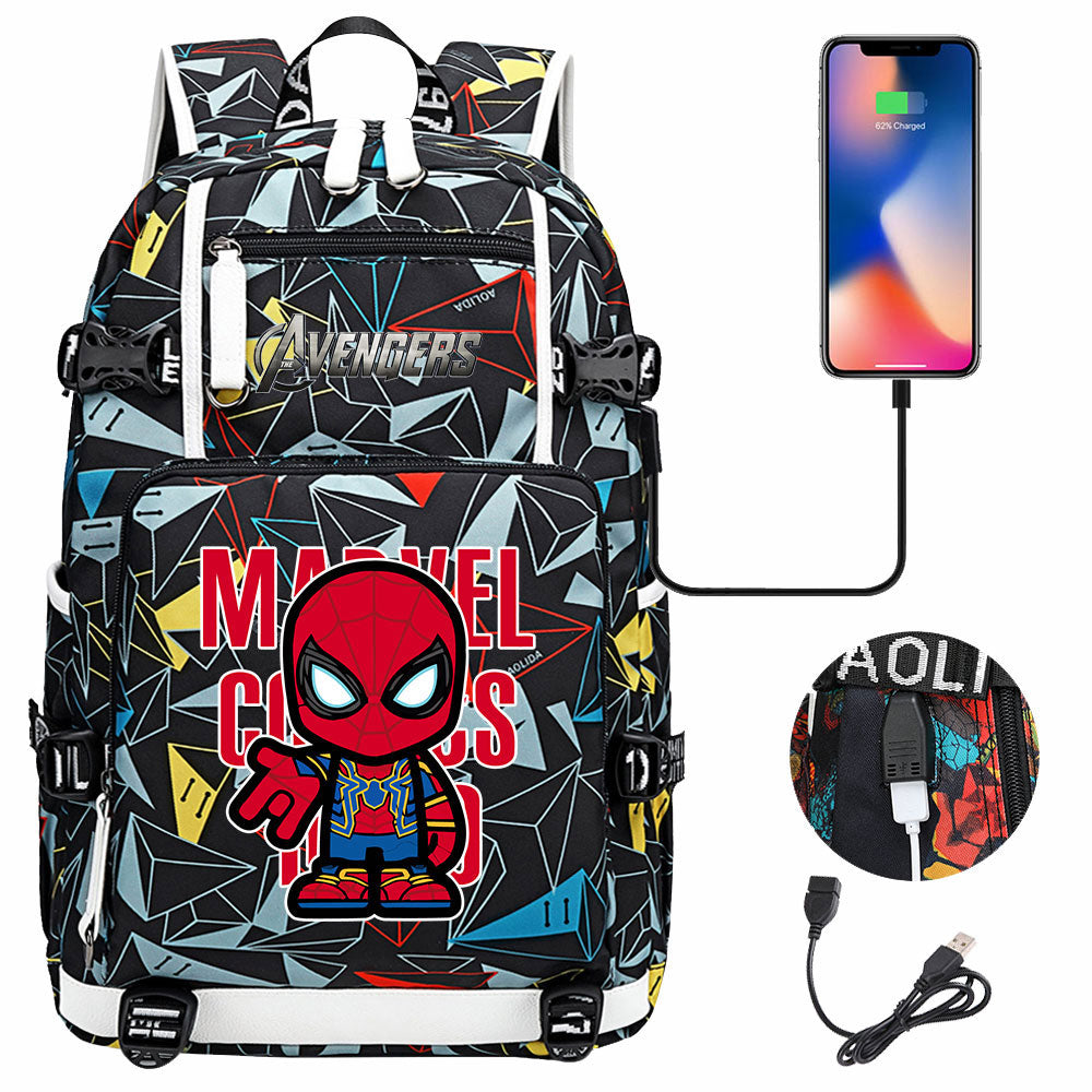 Avengers Superhero Iron Man Captain America Spiderman Hulk Thor Thanos USB Charging Backpack School NoteBook Laptop Travel Bags