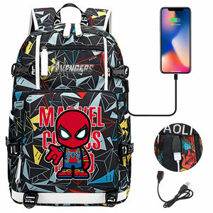Avengers Superhero Iron Man Captain America Spiderman Hulk Thor Thanos USB Charging Backpack School NoteBook Laptop Travel Bags