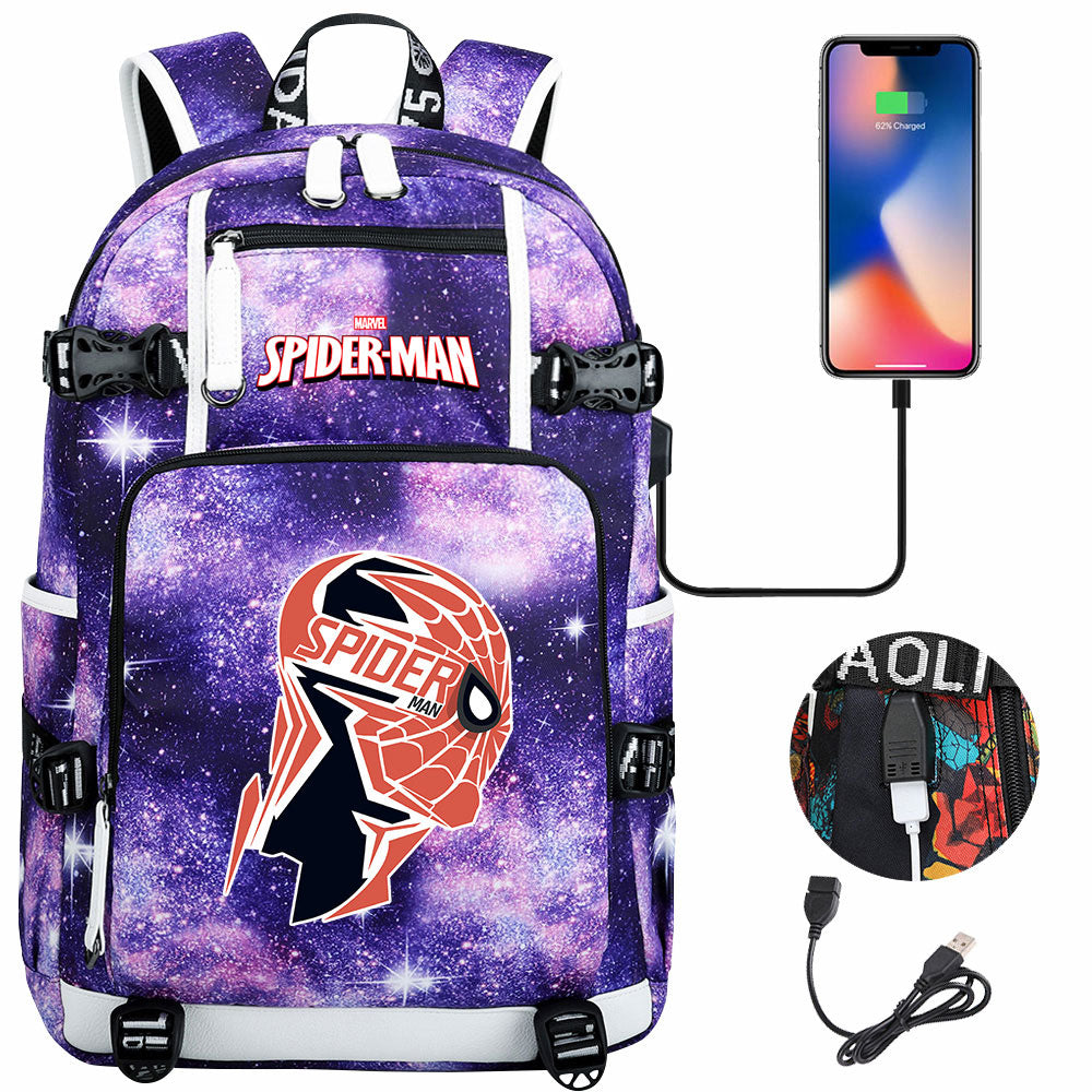 Spiderman Superhero Gwen Miles Morales  USB Charging Backpack School NoteBook Laptop Travel Bags