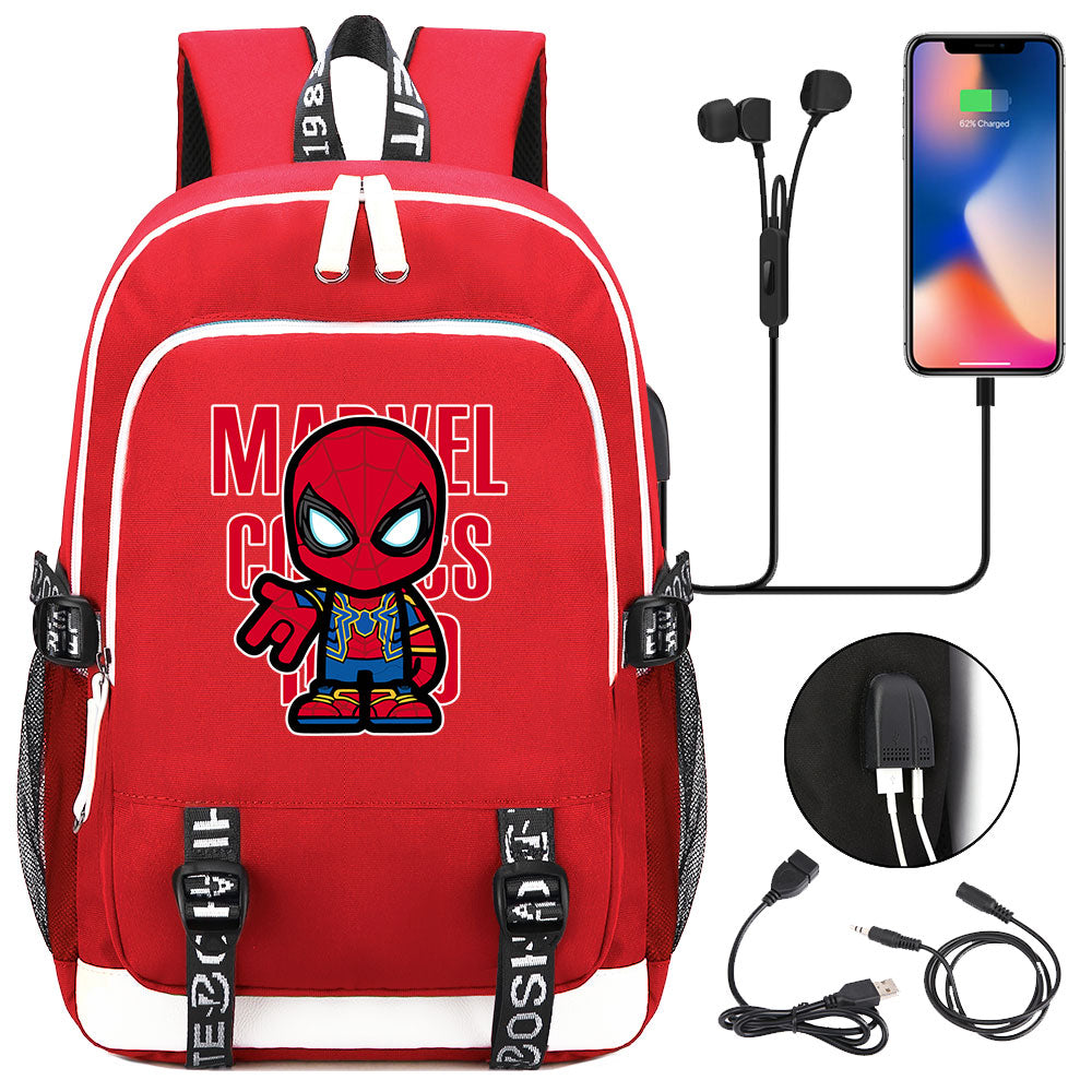 Spiderman Superhero USB Charging Backpack School Note Book Laptop Travel Bags