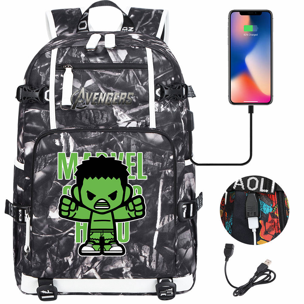Avengers Superhero Iron Man Captain America Spiderman Hulk Thor Thanos USB Charging Backpack School NoteBook Laptop Travel Bags