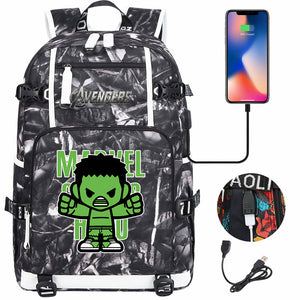 Avengers Superhero Iron Man Captain America Spiderman Hulk Thor Thanos USB Charging Backpack School NoteBook Laptop Travel Bags