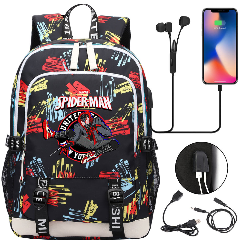 Spiderman Into the Spider Verse Miles Morales  USB Charging Backpack School Note Book Laptop Travel Bags